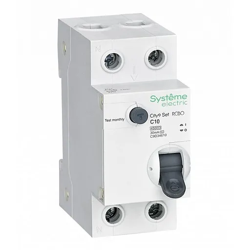 Автомат дифференциальный Systeme Electric City9 Set АВДТ 10А 1P+N тип AC 30 мА 4,5 кА (C9D34610) Автомат дифференциальный Systeme Electric City9 Set АВДТ 10А 1P+N тип AC 30 мА 4,5 кА (C9D34610)