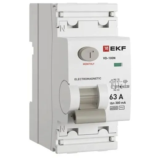 УЗО EKF PROxima ВД-100N 63А 1P+N тип AC 300 мА 6 кА (E1026M63300)