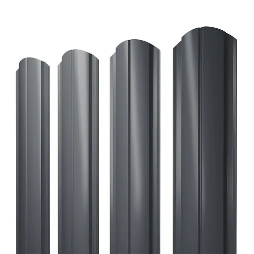 Евроштакетник односторонний полукруглый slim 0,45 мм 100х1800 мм графитовый серый RAL 7024 фигурный срез Евроштакетник односторонний полукруглый slim 0,45 мм 100х1800 мм графитовый серый RAL 7024 фигурный срез