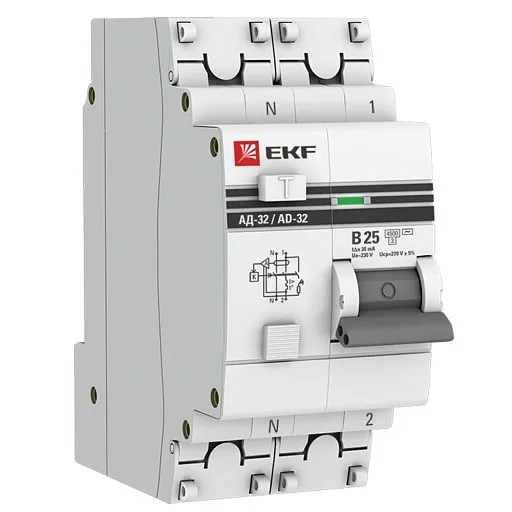 Автомат дифференциальный EKF PROxima АД-32 25А 1P+N тип AC 30 мА 4,5 кА (DA32-25-B-30-pro) Автомат дифференциальный EKF PROxima АД-32 25А 1P+N тип AC 30 мА 4,5 кА (DA32-25-B-30-pro)