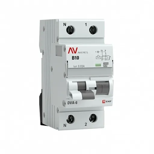 Автомат дифференциальный EKF Averes DVA-6 10А 1P+N тип A 30 мА 6 кА (rcbo6-1pn-10B-30-a-av) Автомат дифференциальный EKF Averes DVA-6 10А 1P+N тип A 30 мА 6 кА (rcbo6-1pn-10B-30-a-av)