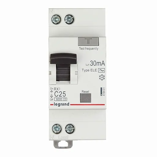 Автомат дифференциальный Legrand RX3 25А 1P+N тип AC 30 мА 6 кА (419401) Автомат дифференциальный Legrand RX3 25А 1P+N тип AC 30 мА 6 кА (419401)
