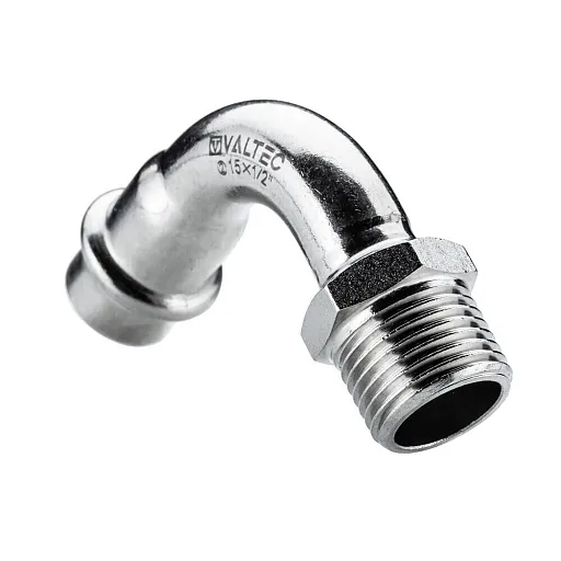 Отвод Valtec d28 мм х 3/4 НР(ш) 90° нержавеющая сталь (VTi.957.I.002805)