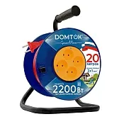 Удлинитель Domtok без заземления 20 м на катушке 2,2 кВт 4 розетки ПВС 2х1 кв.мм IP20