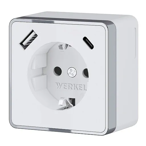 Розетка Werkel Gallant накладная белая с заземлением со шторками с USB-A/ Type-C (a057698) Розетка Werkel Gallant накладная белая с заземлением со шторками с USB-A/ Type-C (a057698)