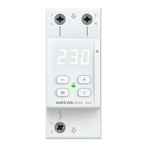 Реле напряжения модульное Welrok D2-63 220 В 63 А тип AC цифровое Реле напряжения модульное Welrok D2-63 220 В 63 А тип AC цифровое