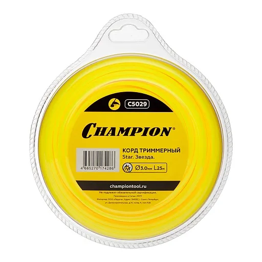 Леска для триммера Champion Star звезда 3 мм х 25 м желтая (C5029)