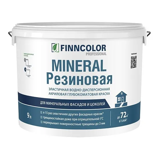 Краска фасадная Finncolor Mineral резиновая акриловая база А белая 9 л