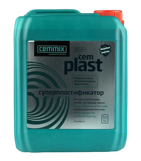 Добавка суперпластификатор для бетонов и растворов Cemmix CemPlast 5 л Добавка суперпластификатор для бетонов и растворов Cemmix CemPlast 5 л