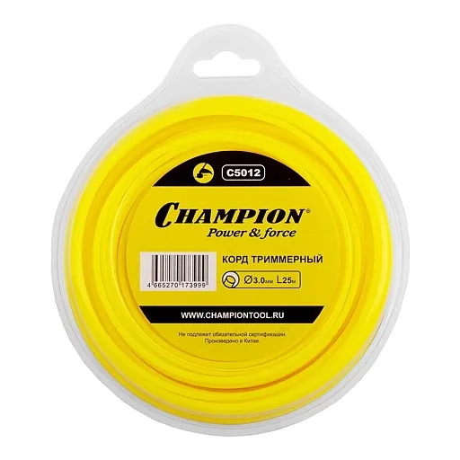 Леска для триммера Champion Round круг 3 мм х 25 м желтая (C5012)