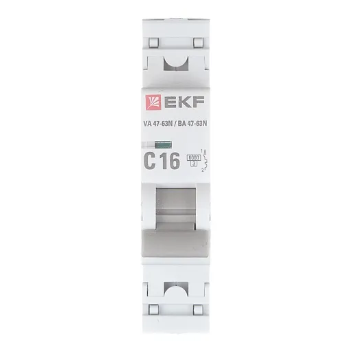 Автоматический выключатель модульный EKF PROxima ВА 47-63N 1P 16А тип C 6 кА 230 В (M636116C)
