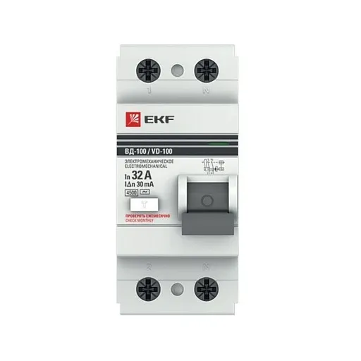 УЗО EKF PROxima ВД-100N 32А 2P тип AC 30 мА 6 кА (E1026M3230) УЗО EKF PROxima ВД-100N 32А 2P тип AC 30 мА 6 кА (E1026M3230)