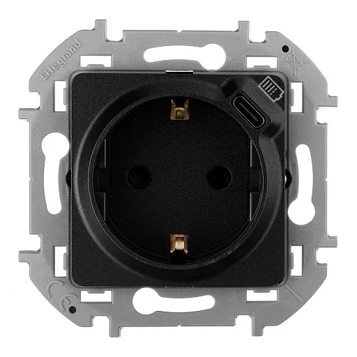 Розетка Legrand Inspiria встраиваемая антрацит с заземлением с USB Type-C (673773)