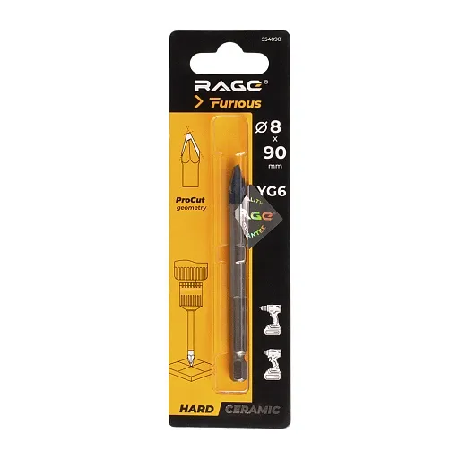 Сверло по керамограниту Rage Furious Hard Ceramic HEX 8х90 мм (554098) Сверло по керамограниту Rage Furious Hard Ceramic HEX 8х90 мм (554098)
