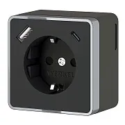 Розетка Werkel Gallant накладная черная с заземлением со шторками с USB-A/ Type-C (a057702) Розетка Werkel Gallant накладная черная с заземлением со шторками с USB-A/ Type-C (a057702)
