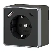 Розетка Werkel Gallant накладная черная с заземлением со шторками с USB-A/ Type-C (a057702)