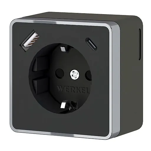 Розетка Werkel Gallant накладная черная с заземлением со шторками с USB-A/ Type-C (a057702) Розетка Werkel Gallant накладная черная с заземлением со шторками с USB-A/ Type-C (a057702)