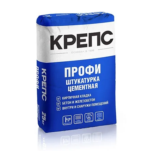 Штукатурка цементная Крепс Профи армированная 25 кг Штукатурка цементная Крепс Профи армированная 25 кг