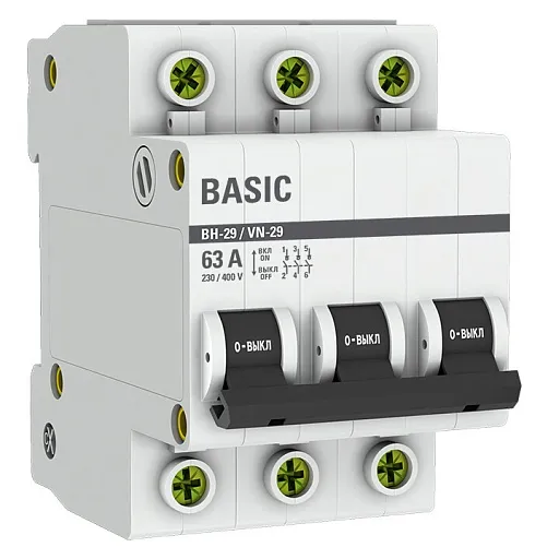 Выключатель нагрузки EKF Basic ВН-29 3Р 63А 400 В на DIN-рейку (SL29-3-63-bas) Выключатель нагрузки EKF Basic ВН-29 3Р 63А 400 В на DIN-рейку (SL29-3-63-bas)