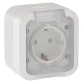 Розетка Tors TS320 накладная белая с заземлением с крышкой (TS-R16-16-55-K01)