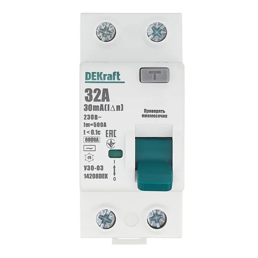 УЗО Dekraft УЗО-03 32А 1P+N тип AC 30 мА 6 кА компактное (14208DEK)