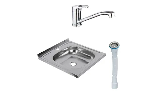 Мойка для кухни Ukinox Nord 50х50х13 см накладная с сифоном и смесителем ARGOtech ECO с поворотным изливом сталь (Nr 500х500 (0,4)/G106DIY/351 ECO)