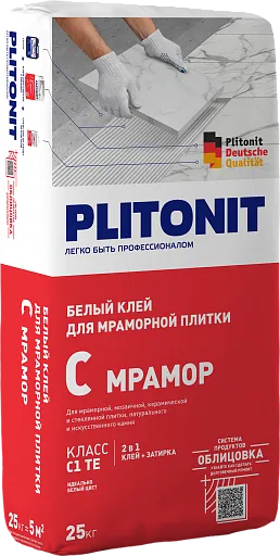 Клей для мраморной плитки Plitonit С Мрамор белый 25 кг