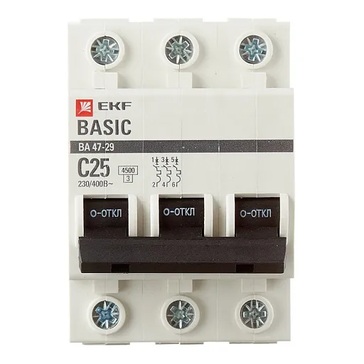 Автоматический выключатель модульный EKF Basic ВА 47-29 3P 25А тип C 4,5 кА 400 В (mcb4729-3-25C) Автоматический выключатель модульный EKF Basic ВА 47-29 3P 25А тип C 4,5 кА 400 В (mcb4729-3-25C)
