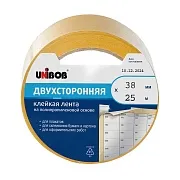 Лента клейкая Unibob двусторонняя на полипропиленовой основе желтая 38 мм 25 м Лента клейкая Unibob двусторонняя на полипропиленовой основе желтая 38 мм 25 м