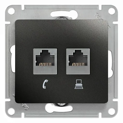 Розетка компьютерная/ телефонная Systeme Electric Glossa встраиваемая антрацит RJ11/ RJ45 (GSL000785) Розетка компьютерная/ телефонная Systeme Electric Glossa встраиваемая антрацит RJ11/ RJ45 (GSL000785)