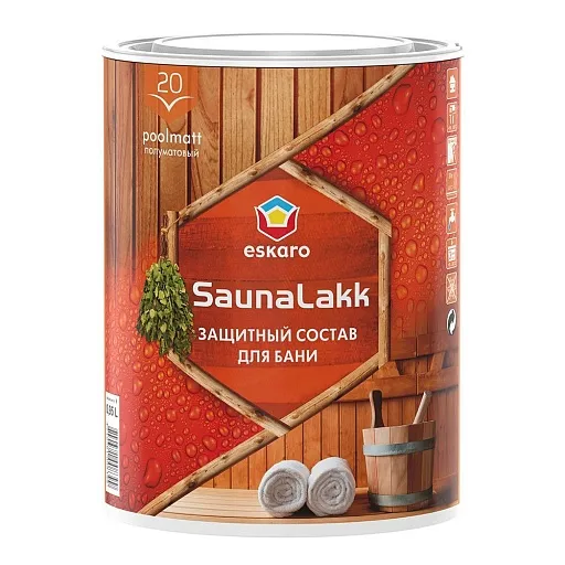 Лак Eskaro Saunalakk для бань и саун акрилатный бесцветный 0,95 л Лак Eskaro Saunalakk для бань и саун акрилатный бесцветный 0,95 л