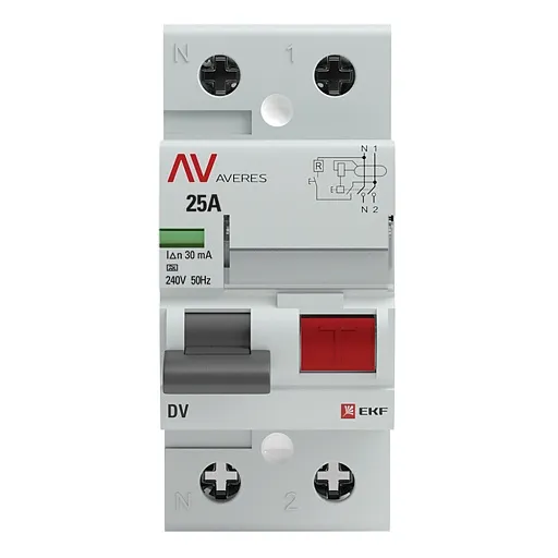 УЗО EKF Averes DV 25А 1P+N тип A 30 мА 10 кА (rccb-2-25-30-a-av)