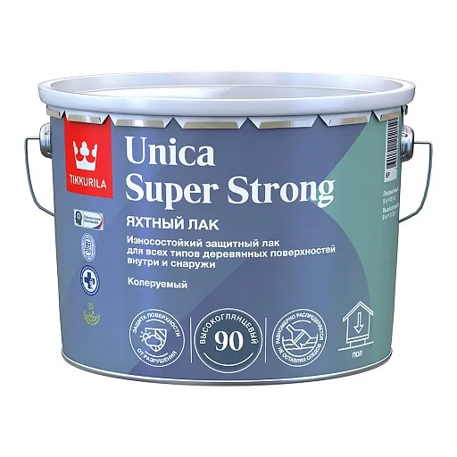 Лак алкидно-уретановый яхтный Tikkurila Unica Super Strong основа EP бесцветный 9 л высокоглянцевый Лак алкидно-уретановый яхтный Tikkurila Unica Super Strong основа EP бесцветный 9 л высокоглянцевый