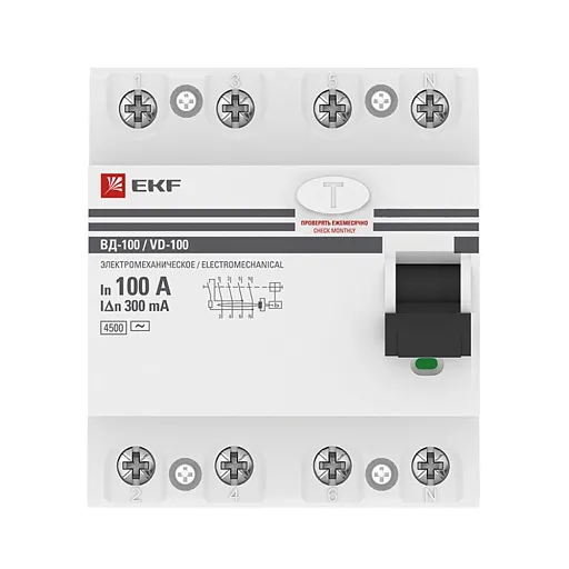 УЗО EKF PROxima ВД-100 100А 3P+N тип AC 300 мА 4,5 кА (elcb-4-100-300-em-pro) УЗО EKF PROxima ВД-100 100А 3P+N тип AC 300 мА 4,5 кА (elcb-4-100-300-em-pro)