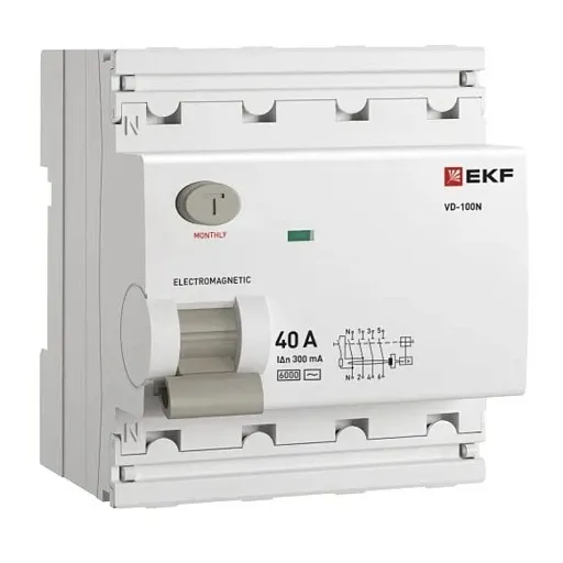 УЗО EKF PROxima ВД-100N 40А 3P+N тип AC 300 мА 6 кА (E1046M40300)