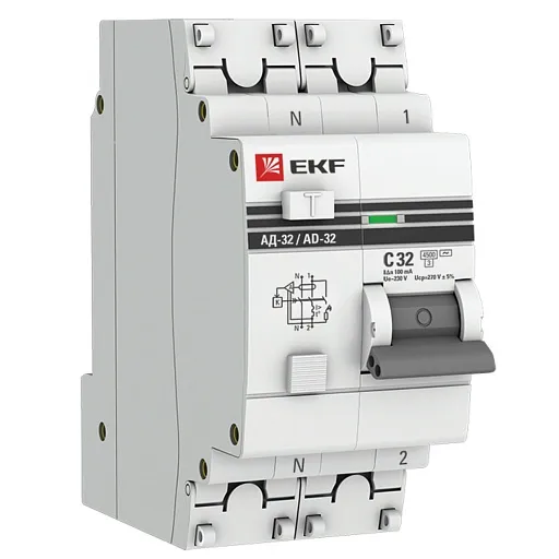 Автомат дифференциальный EKF PROxima АД-32 32А 1P+N тип AC 100 мА 4,5 кА (DA32-32-100-pro) Автомат дифференциальный EKF PROxima АД-32 32А 1P+N тип AC 100 мА 4,5 кА (DA32-32-100-pro)