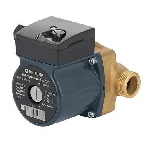 Циркуляционный насос для систем ГВС UNIPUMP PН 20-60 DN20 подъем 6 м 130 мм с гайками (66193) Циркуляционный насос для систем ГВС UNIPUMP PН 20-60 DN20 подъем 6 м 130 мм с гайками (66193)