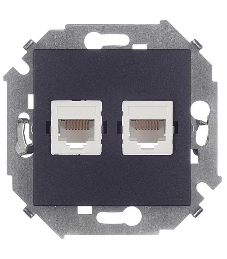 Розетка компьютерная Simon 15 встраиваемая графит 2хRJ45 (1591593-038) Розетка компьютерная Simon 15 встраиваемая графит 2хRJ45 (1591593-038)