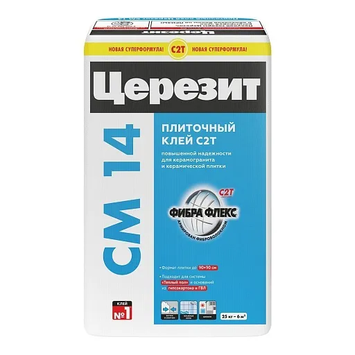 Клей для плитки/ керамогранита/ камня Церезит СМ 14 усиленный с армирующими волокнами серый класс C2 T 25 кг Клей для плитки/ керамогранита/ камня Церезит СМ 14 усиленный с армирующими волокнами серый класс C2 T 25 кг