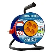 Удлинитель 4 розетки Domtok Арктик с заземлением 40 м 16 А 220 В на катушке 3,5 кВт КГ 3х1,5 кв.мм IP20 (2583)