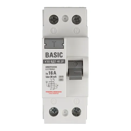 УЗО EKF Basic ВДТ-40 16А 1P+N тип AC 30 мА 4,5 кА (elcb-2-16-30e-sim) УЗО EKF Basic ВДТ-40 16А 1P+N тип AC 30 мА 4,5 кА (elcb-2-16-30e-sim)