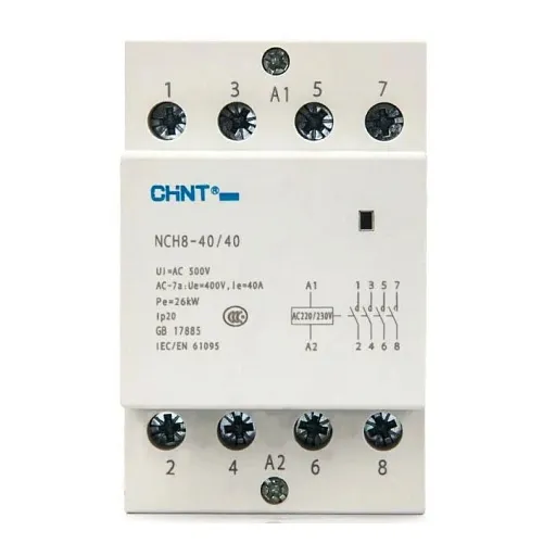 Контактор модульный Chint NCH8 230 В 40 А тип AC 4НО (256099)