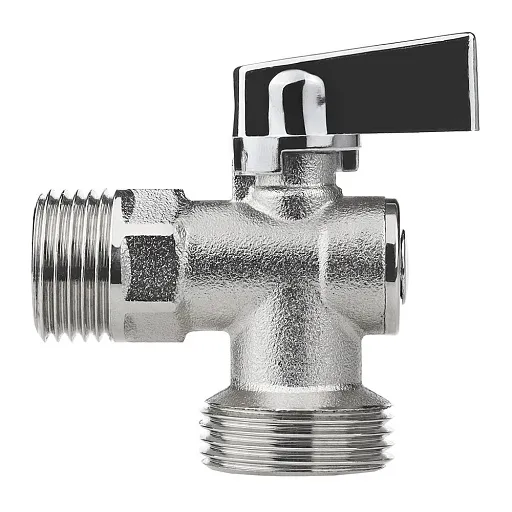 Кран шаровой латунный MasterProf Compact 1/2 НР(ш) х 3/4 НР(ш) к бытовой технике хром мини с отражателем угловой ГОСТ Р 59553-2021 (ИС.081209)
