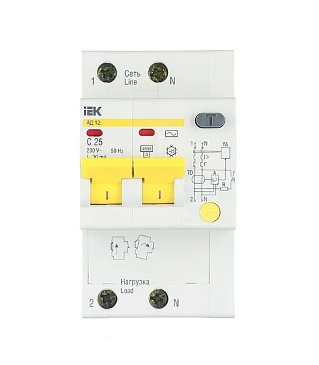 Автомат дифференциальный IEK Karat АД-12 25А 1P+N тип AC 30 мА 4,5 кА (MAD10-2-025-C-030)