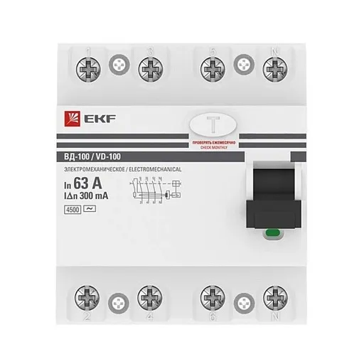 УЗО EKF PROxima ВД-100N 63А 4P тип AC 300 мА 6 кА (E1046M63300)