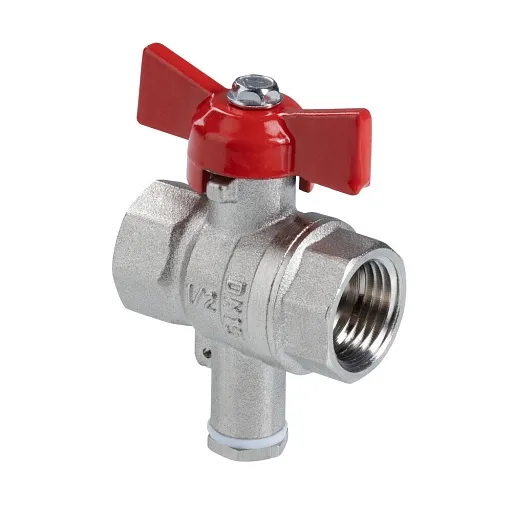 Кран шаровой латунный Valtec 1/2 ВР(г) х 1/2 ВР(ш) бабочка для подключения датчика температуры прямой (VT.128.N.04)