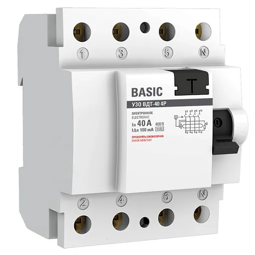 УЗО EKF Basic ВДT-40 40А 3P+N тип AC 100 мА 4,5 кА компактное (elcb-4-40-100e-sim)
