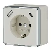 Розетка Werkel Gallant накладная слоновая кость с заземлением со шторками с USB-A/ Type-C (a057699)