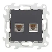 Розетка компьютерная Simon 24 Harmonie встраиваемая графит 2хRJ45 (2450593-038)