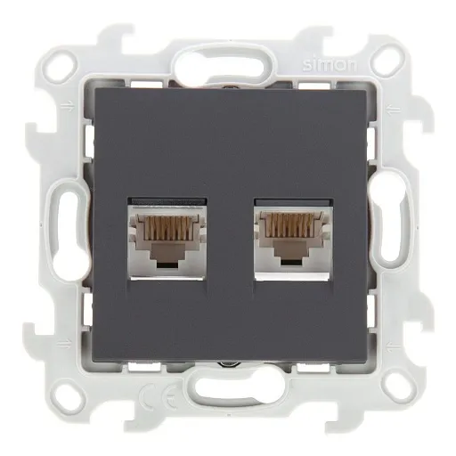 Розетка компьютерная Simon 24 Harmonie встраиваемая графит 2хRJ45 (2450593-038) Розетка компьютерная Simon 24 Harmonie встраиваемая графит 2хRJ45 (2450593-038)